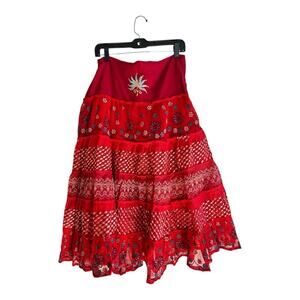 Juliet Dunn London Vintage Red Lined Embellished Boho Embroidered Skirt …